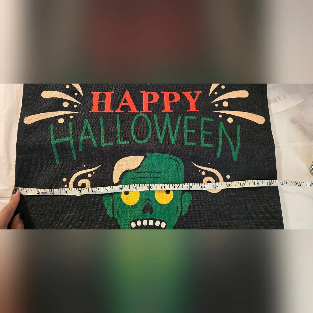 Festive Halloween Skull Pillow Cover - Red, Green, and Black